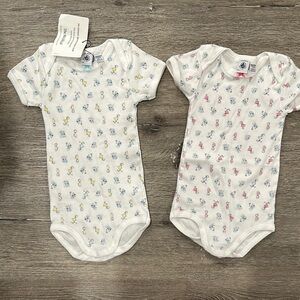 Petit Bateau White and Yellow Bodysuits One Pieces